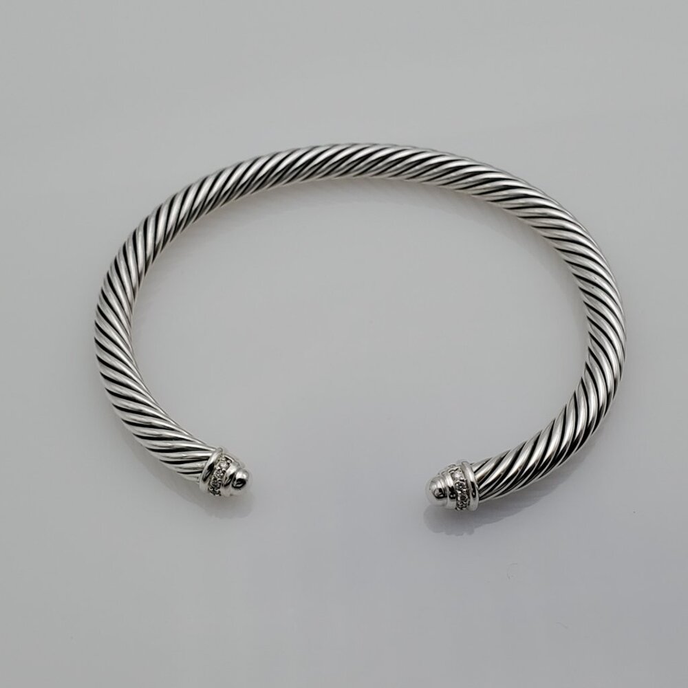 David Yurman Sterling Silver 5mm Cable classic Bracelet with Diamonds